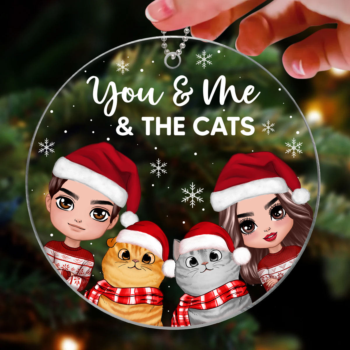 You Me & The Cats Doll Couple Peeking With Fluffy Cat Personalized Circle Acrylic Ornament