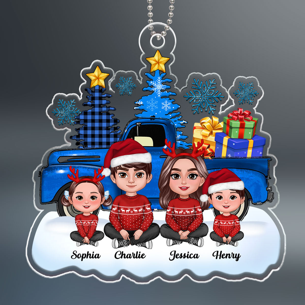 Blue Truck Christmas Family Personalized Acrylic Ornament