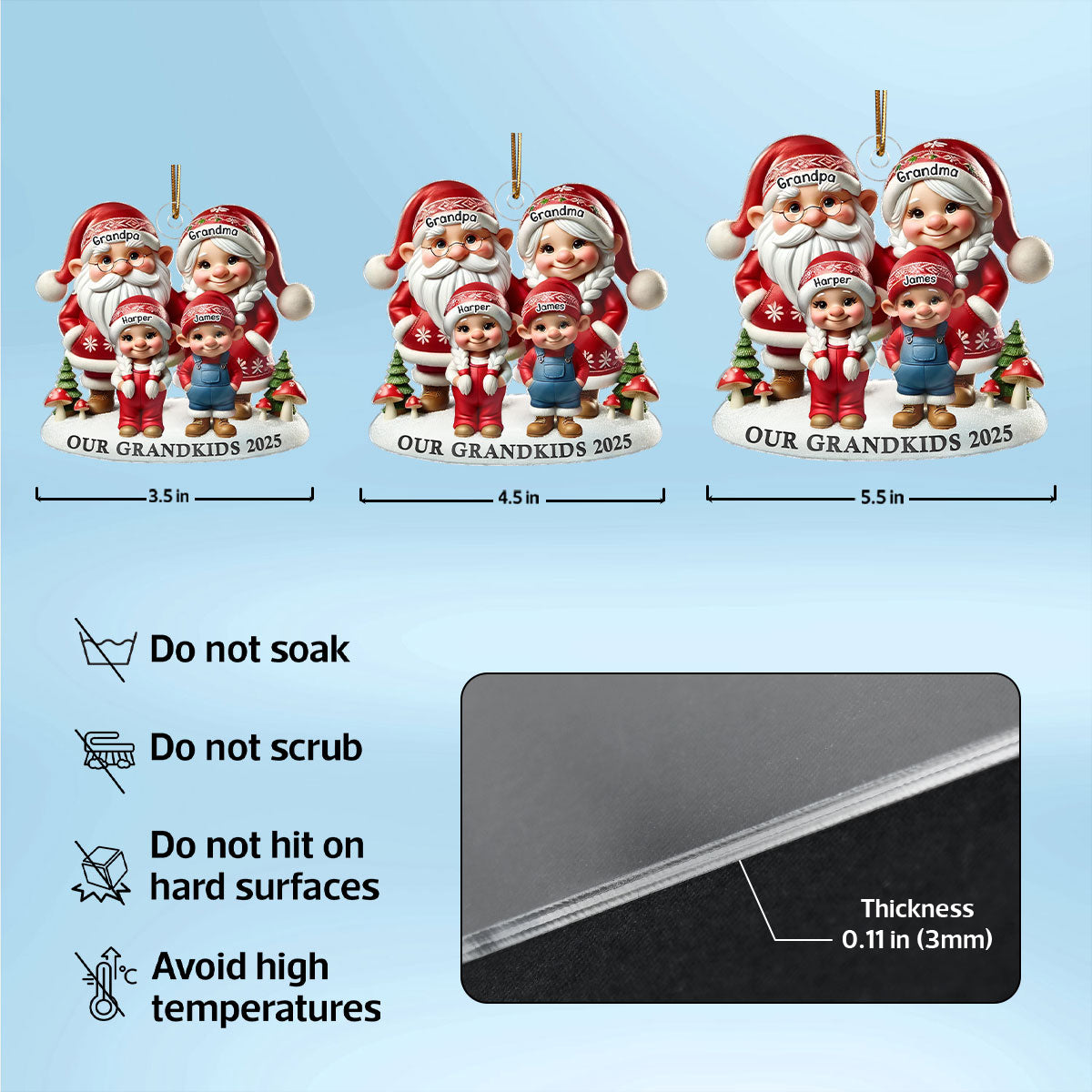 3D Effect Gnome Grandma Grandpa And Grandkids - Personalized Acrylic Ornament - Heartfelt Gift For Grandparents, Grandkids