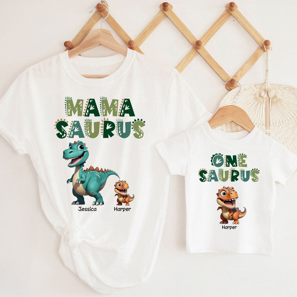 3D Effect Mamasaurus And Babysaurus Personalized Shirts [Set Of 2 Shirts]