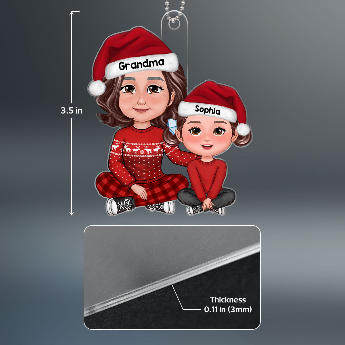Cute Grandma Granddaughter Grandson Embracing Crossed Legs Personalized Acrylic Ornament