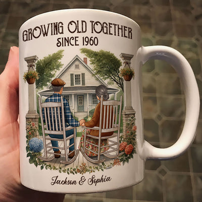 Old Couple Sitting On The Porch Growing Old Together Since Personalized Mug, Heartfelt Gift For Couple, For Him, For Her, Husband, Wife