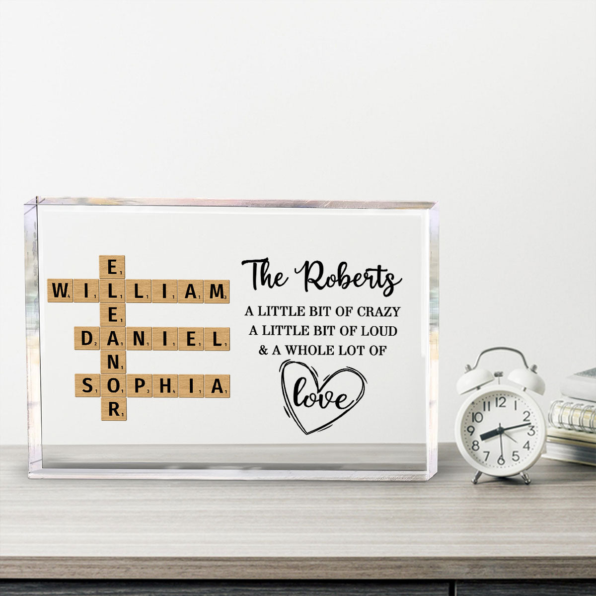 Family Whole Lot Of Love Crossword Puzzle Art - Captured In A Moment, Cherished For A Lifetime Personalized Acrylic Block Plaque