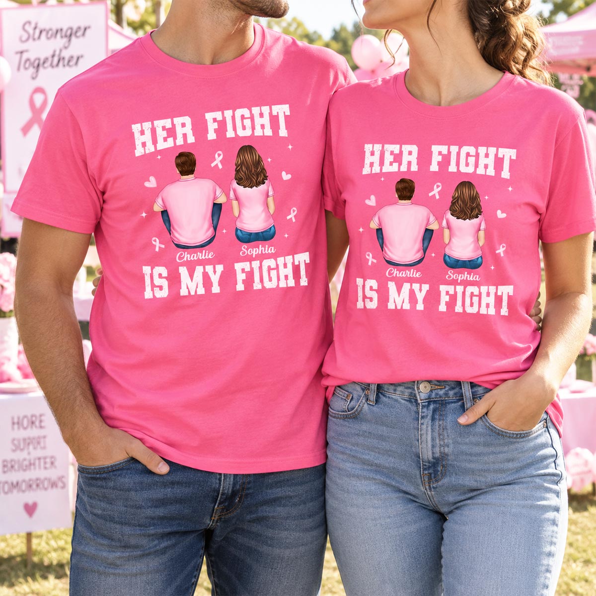 Her Fight Is My Fight - Personalized Shirt - Breast Cancer Awareness Support