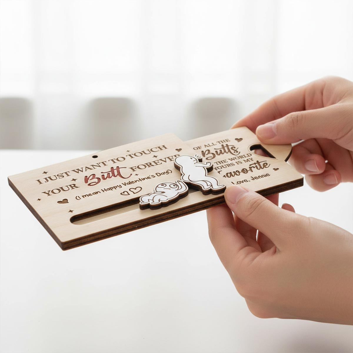 Wanna Touch Your Butt All The Time Funny Inappropriate Couple - Personalized Wooden Slider Ornament - Valentine's Day Gift For Him, For Her