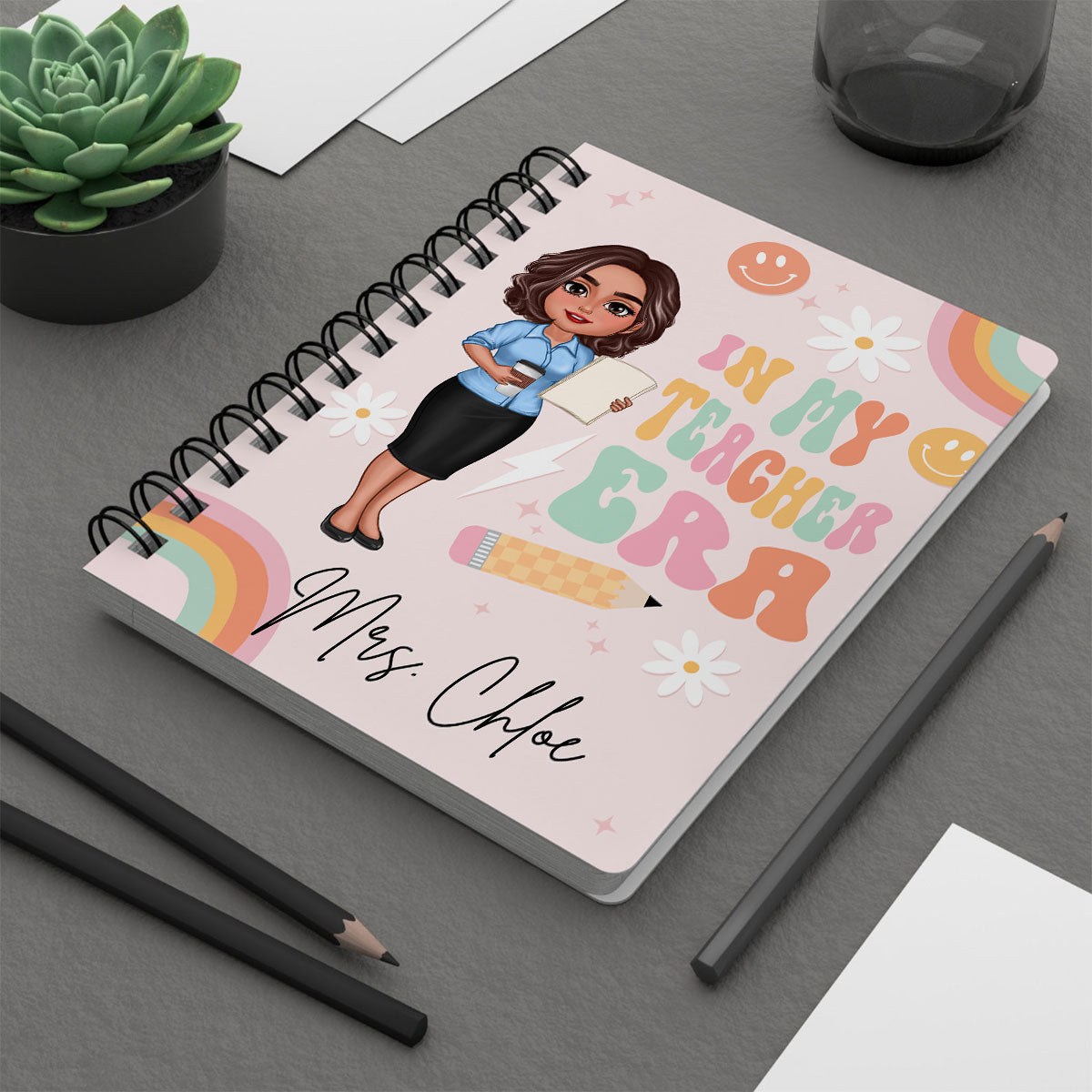 In My Teacher Era Teacher Name Personalized Spiral Notebook Journal, Back To School Stationery