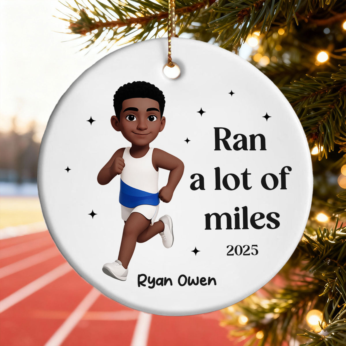 Ran A Lot Of Miles Running Boy Girl - Personalized Ceramic Ornament - Gift for Marathon Runner, Track Senior Night Gift