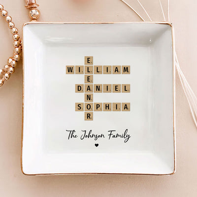Family Crossword Art Personalized Jewelry Dish, Created In A Moment, Treasured Forever