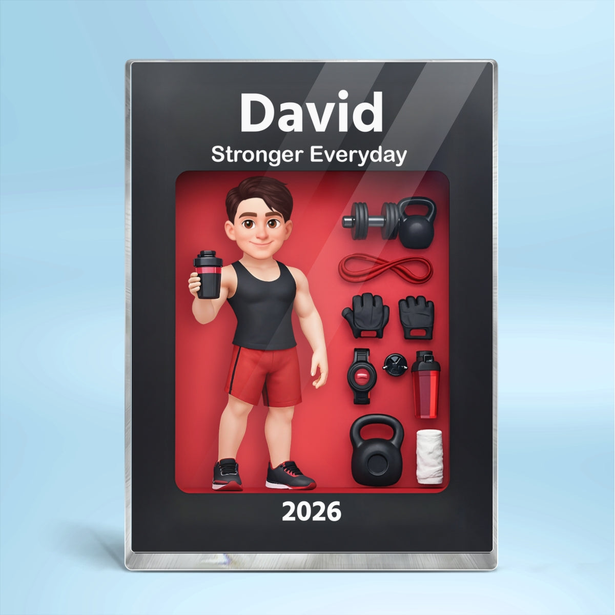 Gym Lover Stronger Everyday 3D Action Figure - Personalized Acrylic Block Plaque - Gift for Gym Lover