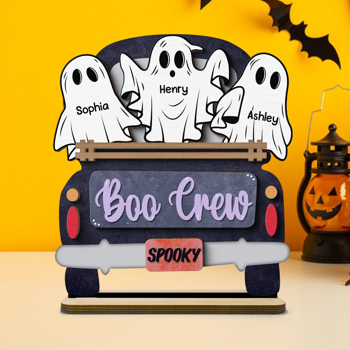 Boo Crew Farmhouse Truck The Ghost Family Halloween Tabletop Tier Tray Decor Personalized 2-Layer Standing Wooden Plaque