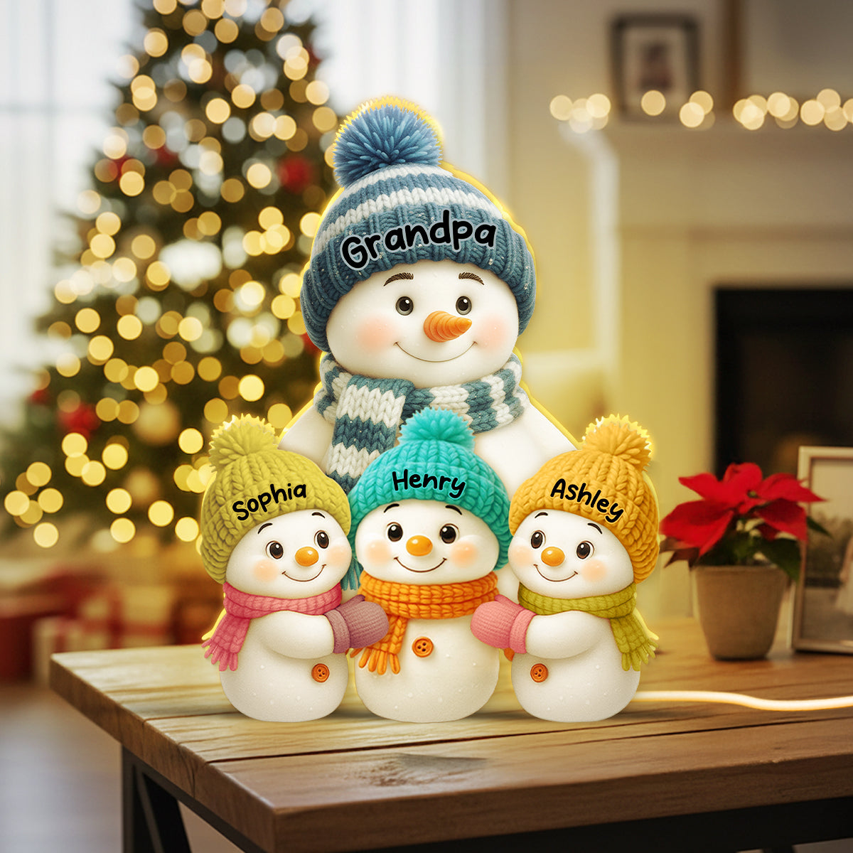 Snowman Grandpa and Grandkids Personalized Light Box - Christmas Gift for Grandpa