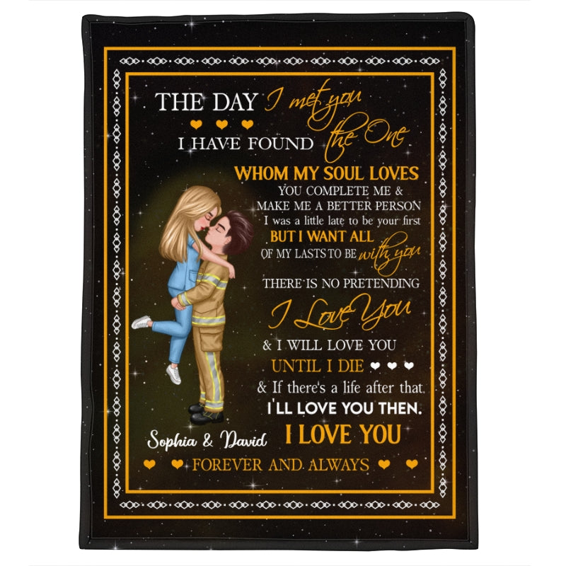 The Day I Met You Couple Valentine‘s Day Gifts by Occupation Gift For Her Gift For Him Firefighter, Nurse, Police Officer Personalized Fleece Blanket