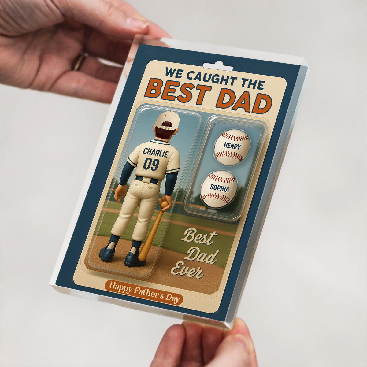 We Caught The Best Dad Grandpa Cartoon Baseball Lover Toy Box Figure Style Personalized Acrylic Block Plaque