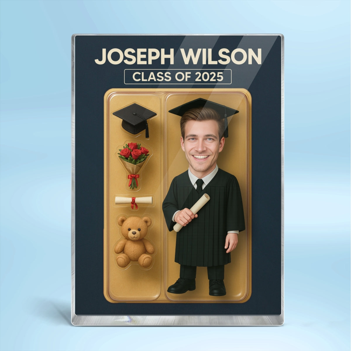 [MALE version ONLY] - 3D Effect Graduation Custom Figure Personalized Flat Rectangle Acrylic Block Plaque, Unique Keepsake, Graduation Gift