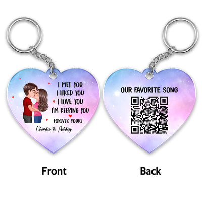 Couple Kissing I Met You I Love You Favorite Song Scannable QR Code Anniversary Gift For Him For Her Personalized Acrylic Keychain