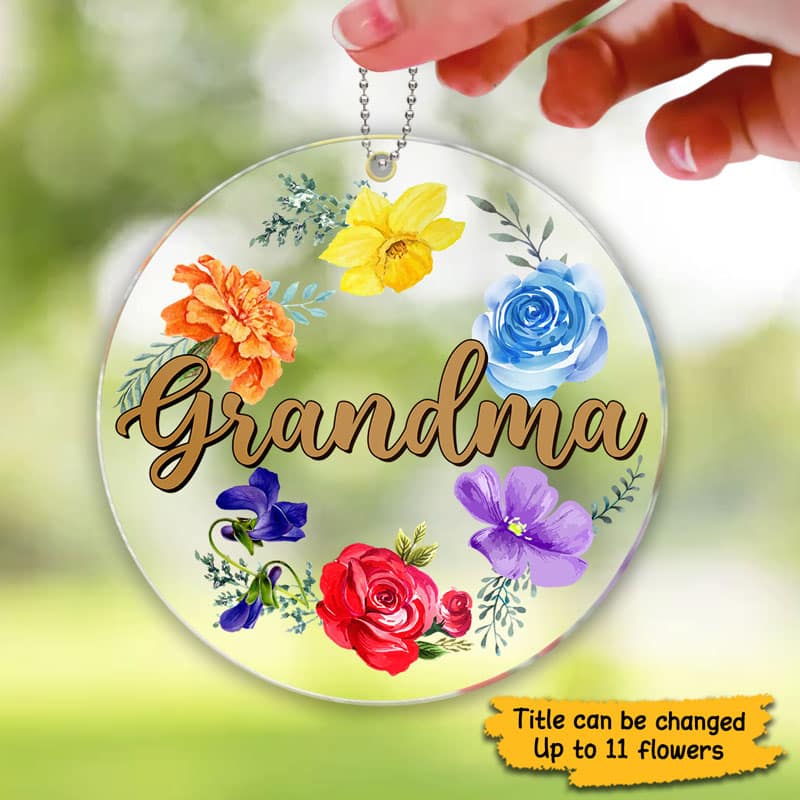 Mom Grandma Flowers Personalized Acrylic Ornament