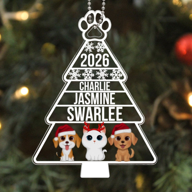 Dogs Cats Christmas Tree Shaped Personalized Acrylic Ornament