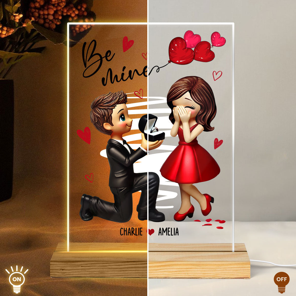 Be Mine Marriage Proposal Couple Personalized LED Night Light, Just Engaged  Gifts for Couples