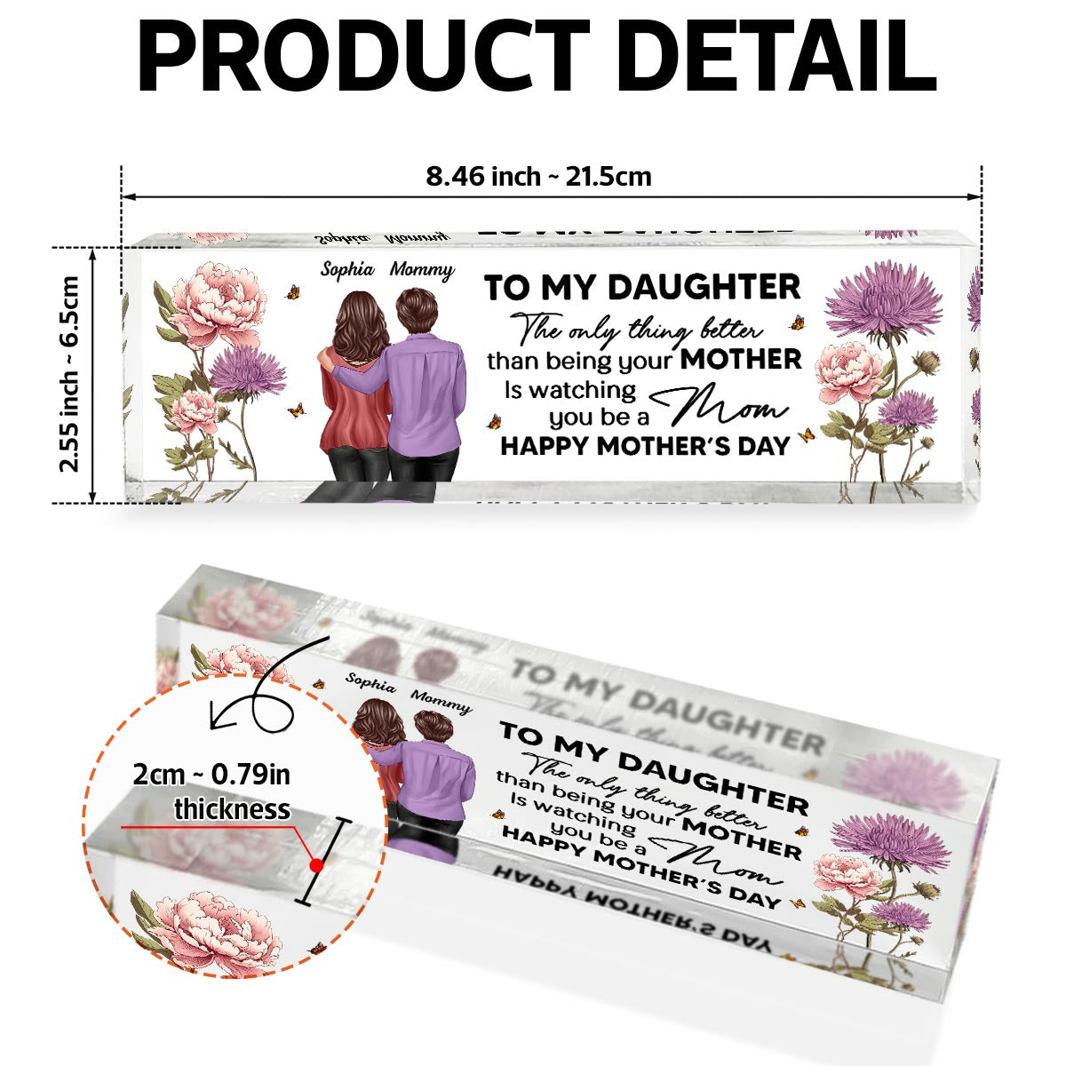 Birth Month Flowers To My Daughter From Mom Personalized Acrylic Desk Name Plate