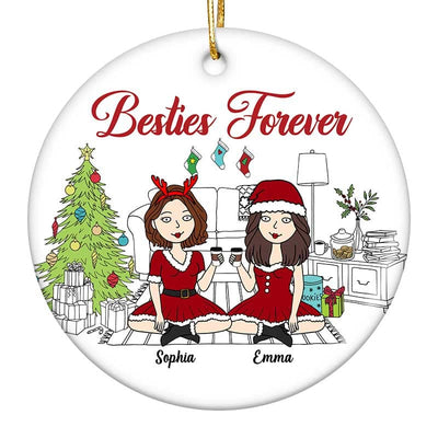 Christmas Outline Background Funny Besties Christmas Personalized Circle Ornament