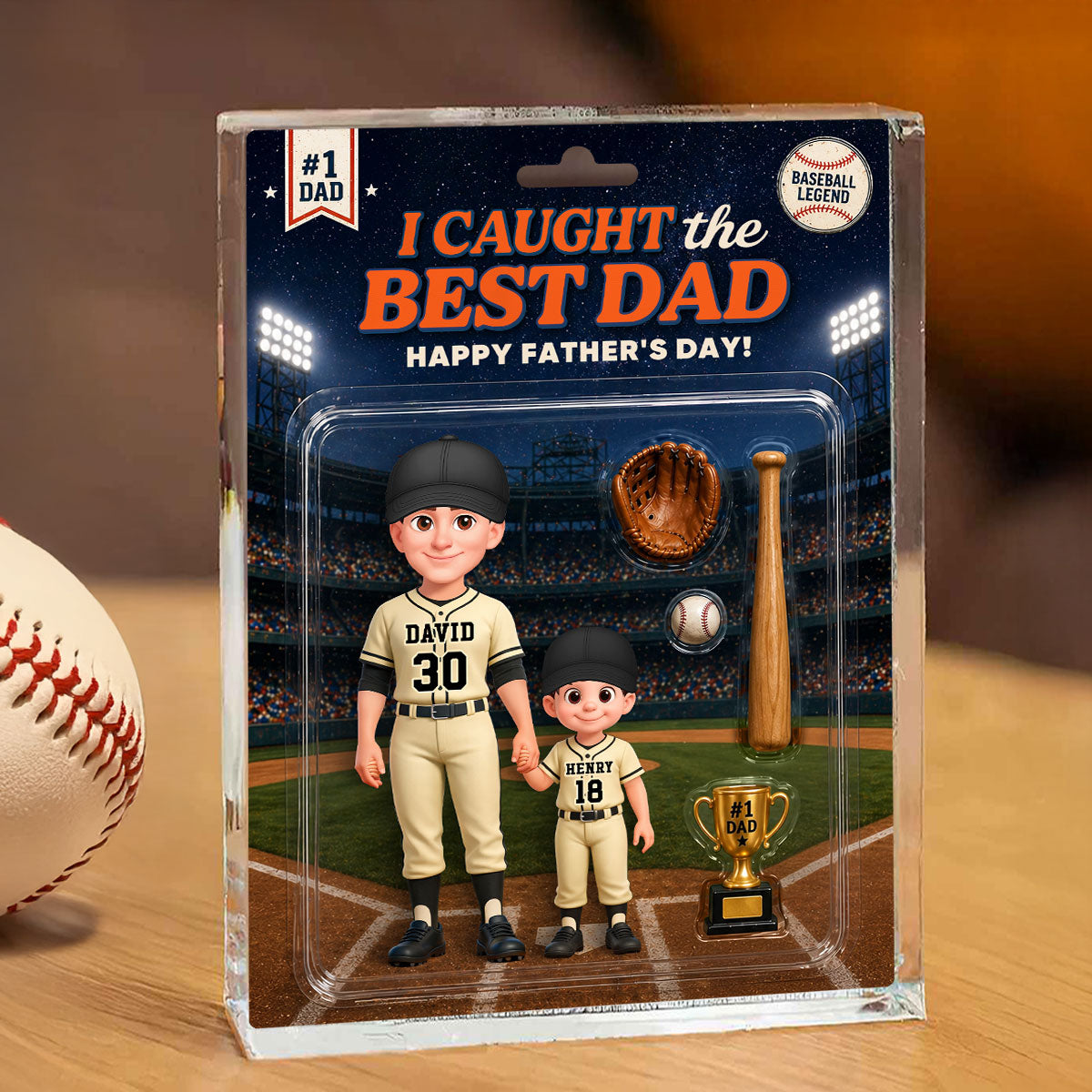 Retro Friday Night Light Baseball We Caught The Best Dad - Personalized Acrylic Block Plaque - Father's Day Gift For Baseball Dad