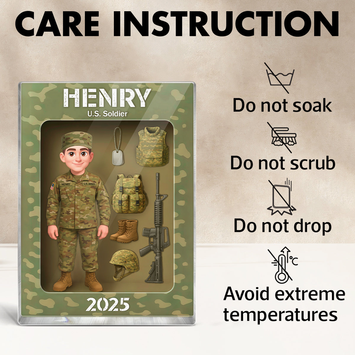 Army Action Figure 3D Effect - Personalized Acrylic Block - Special Christmas Gift For The Brave Soldier