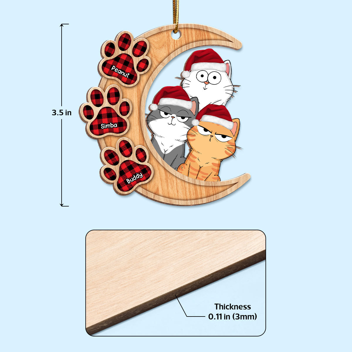 Cats On Moon Funny Cats Expressions Personalized Wooden Ornament