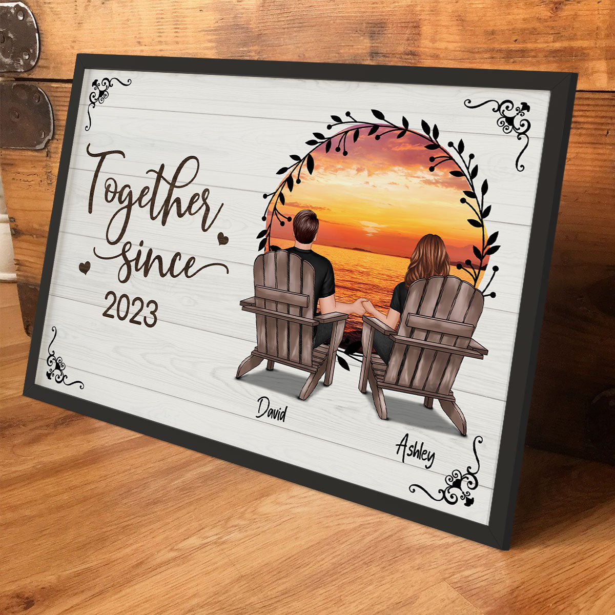 Retro Wreath Couple Beach Landscape Vintage Personalized Poster, Heartfelt 2025  Gift, Anniversary Gift For Couple, Husband, Wife, Dad, Mom