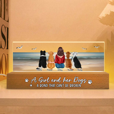 Realistic Beach Landscape A Girl And Her Dog Bond Can't Be Broken Personalized Acrylic Block LED Night Light