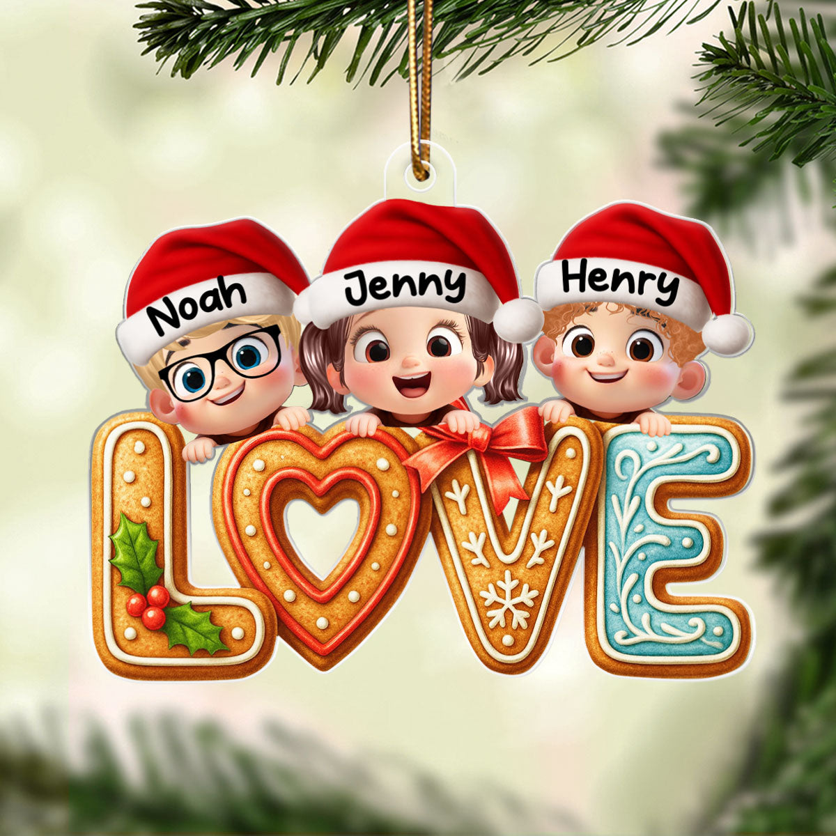 Love My Grandkids Gingerbread Pattern - Personalized Acrylic Ornament - Christmas Gift for Grandma, Grandkids