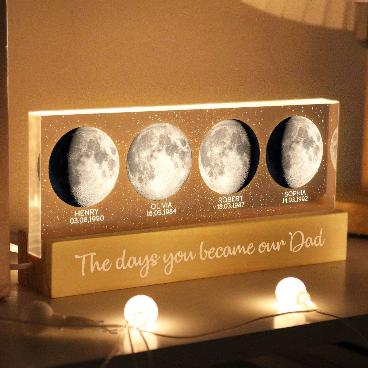 Custom Birth Moon Phase The Day You Become My Dad Mom Personalized Acrylic Block LED Night Light (AU, UK)