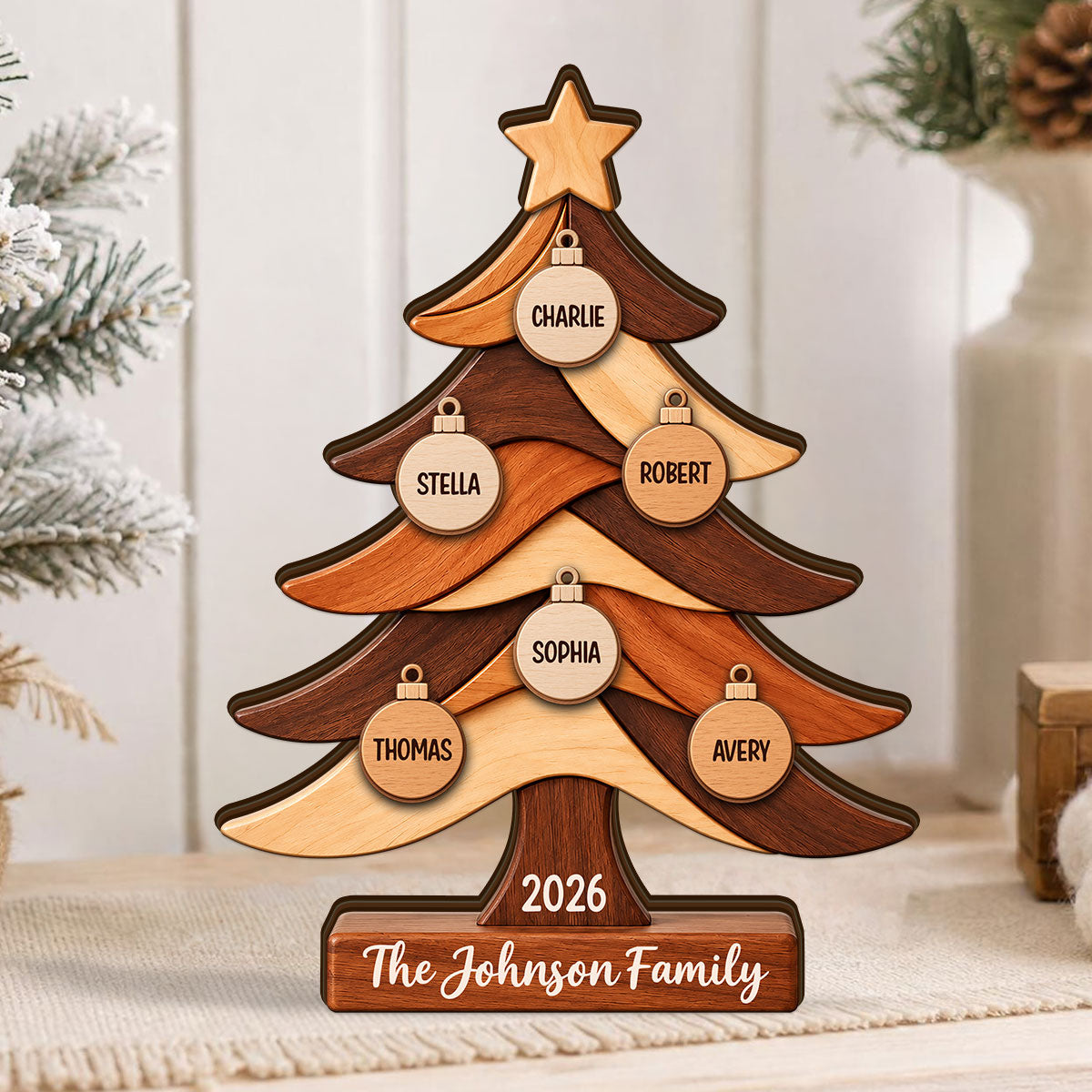 Custom Family Tree - Personalized Wooden Block Plaque - Christmas Keepsake, Christmas Gift For Family