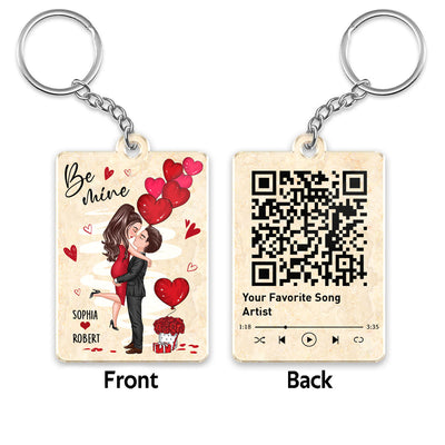 Be Mine Doll Couple Hugging Kissing Favorite Song QR Code Personalized Acrylic Keychain
