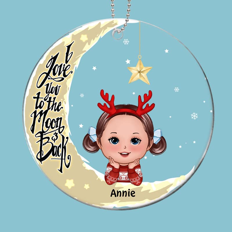 Kids Peeking On Moon Family Grandma Mom Personalized Acrylic Ornament