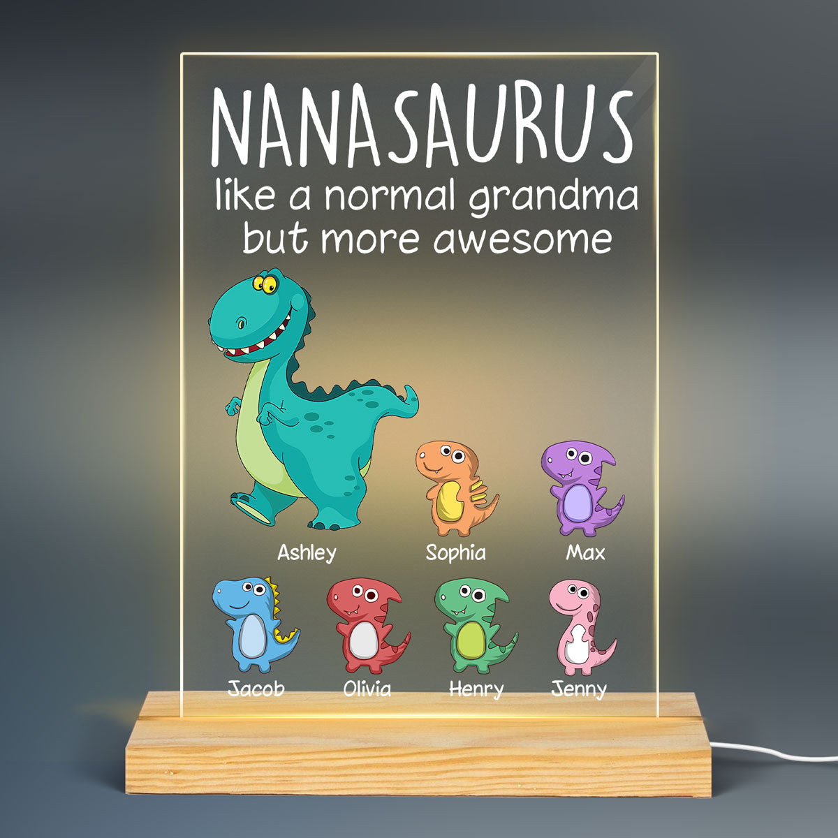 Grandmasaurus And Kids Personalized Plaque LED Night Light