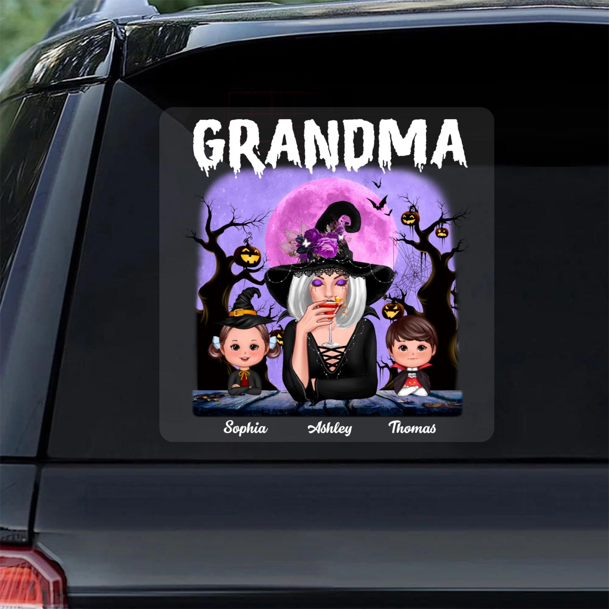 Purple Moon Tree Halloween Grandma Personalized Decal, Halloween Decor