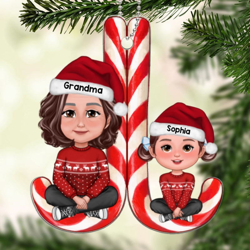 Grandma Grandkid Sitting On Candy Cane Christmas Gift For Granddaugter Grandson Personalized Acrylic Ornament