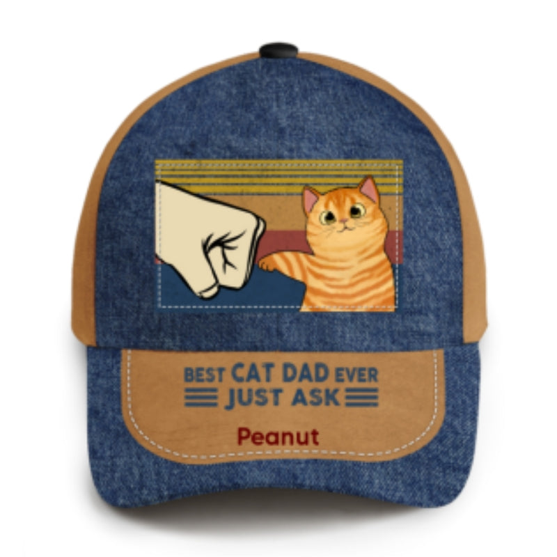 Best Cat Dad Ever Fluffy Cat Personalized Classic Cap, Gift For Cat Dad, Gift For Him