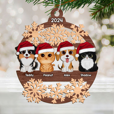 Snowflake Dogs Cats Christmas Sitting Personalized Wooden Ornament