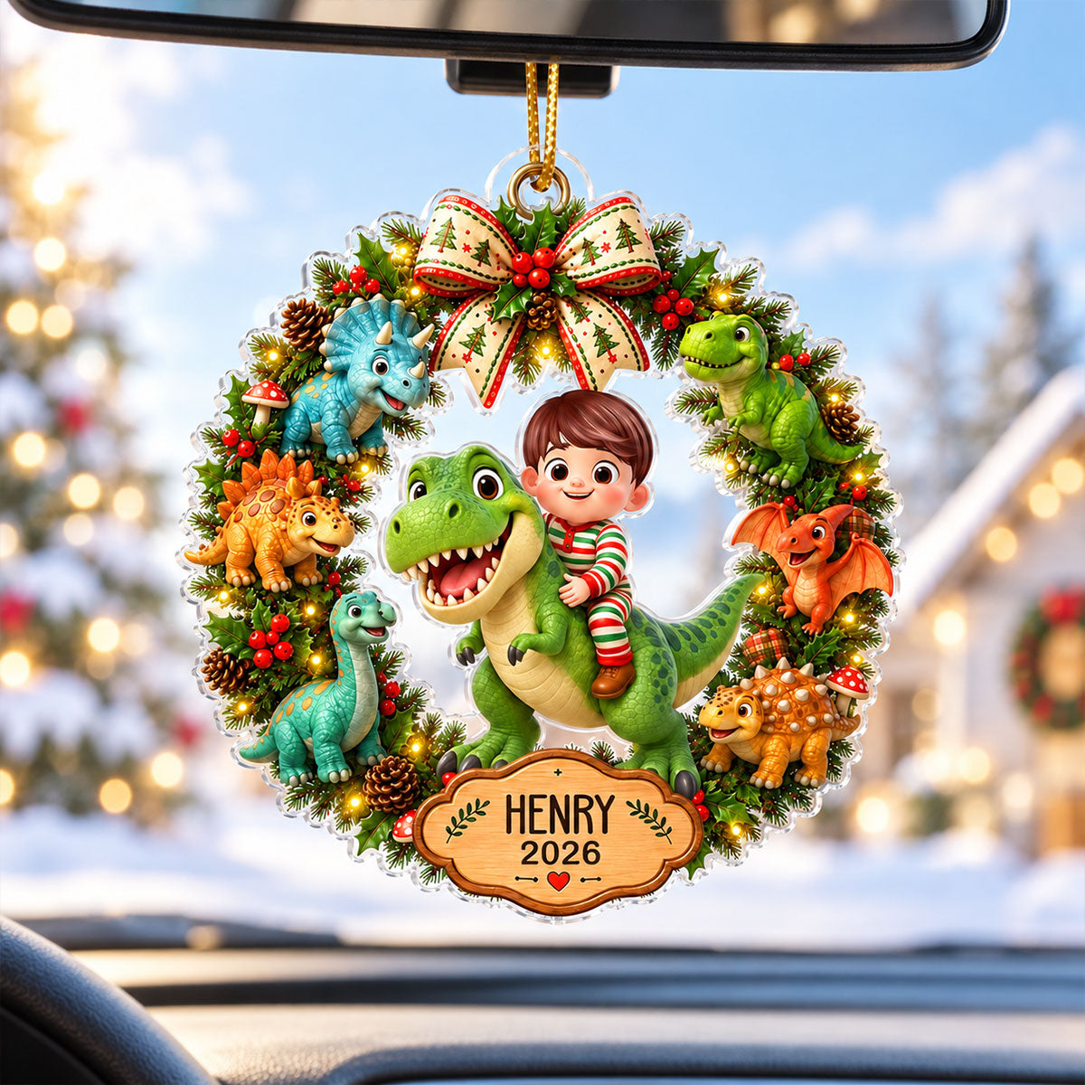 2026 Cute Cartoon Kid With Dinosaur Unicorn - Personalized Acrylic Ornament - Christmas Gift For Boys, Girls