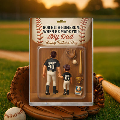 God Hit A Home Run When He Made You Our Dad Custom Action Figure Personalized Acrylic Block Plaque,  Gift for Baseball Dad