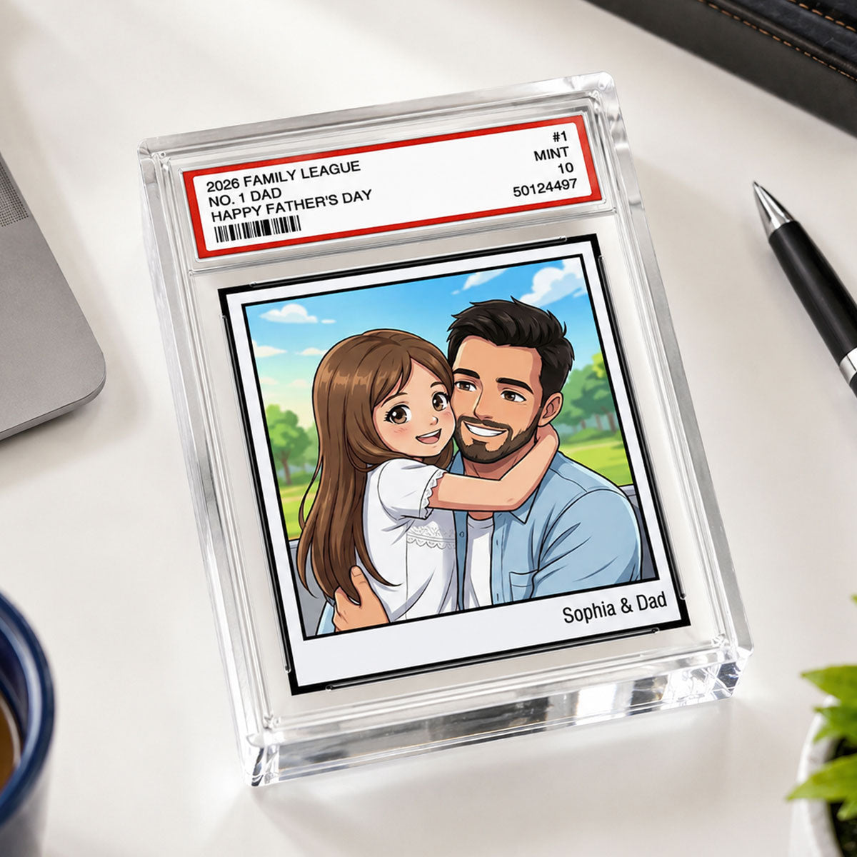 Vintage No. 1 Dad Trading Card Trading Card Cartoon Style - Personalized Acrylic Block Plaque - Father's Day Gift For Dad, Husband