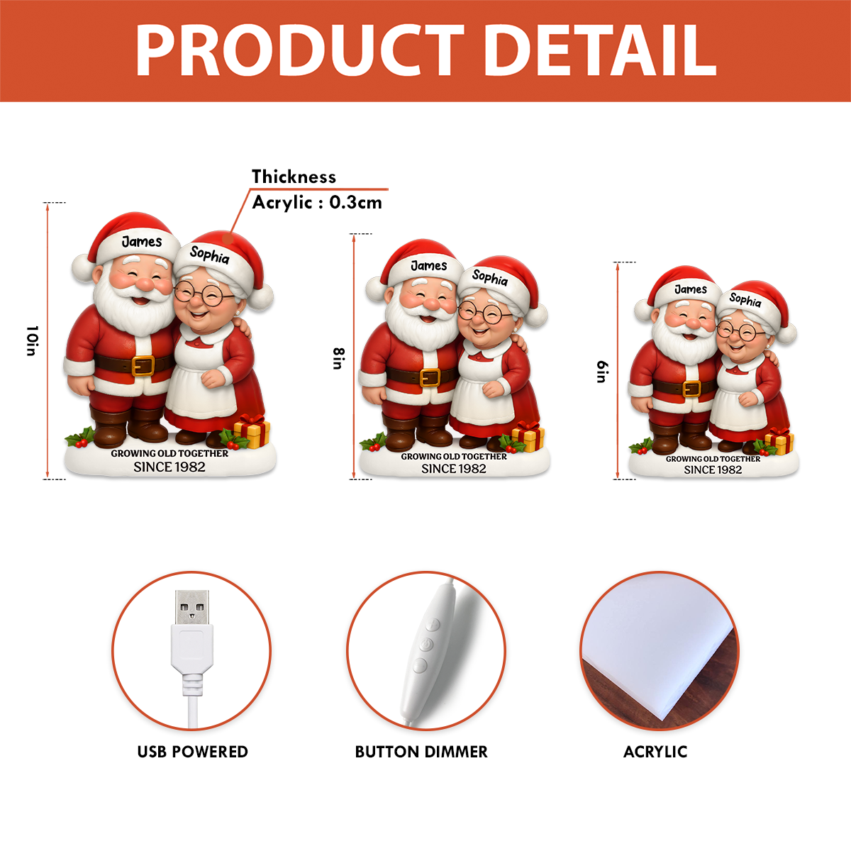 Christmas Santa Couple Growing Old Together - Personalized Light Box - Gift For Couple