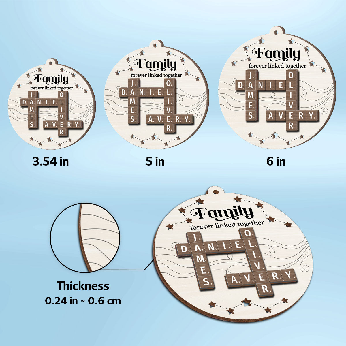 Family Forever Linked Together Puzzle Crossword Personalized 2-Layer Wooden Ornament, Christmas Gift For Family