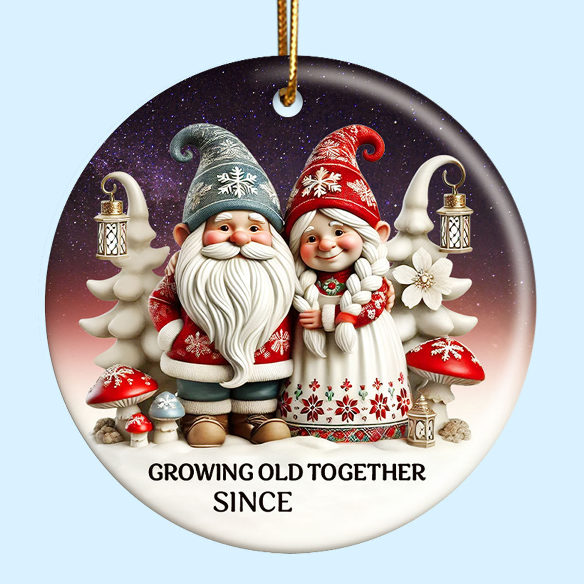 Gnome Couple Together Christmas Personalized Ceramic Ornament, Christmas Gift For Him, For Her, Husband, Wife