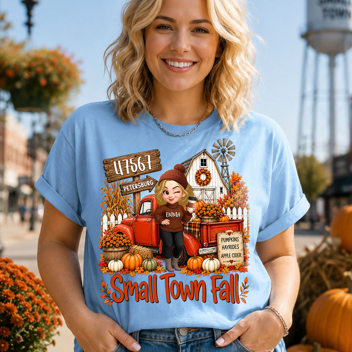 Small Town Fall Pumpkin Hayrides - Personalized Shirt - Custom Pumpkin Farm Trendy Fall Tee