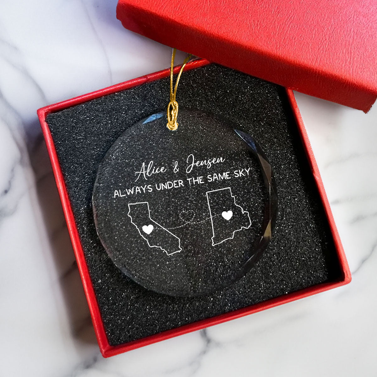 Custom Two Map Personalized Glass Ornament, Always Under The Same Sky, Long Distance Relationship, Christmas Gift For Boy Friend, Best Friends