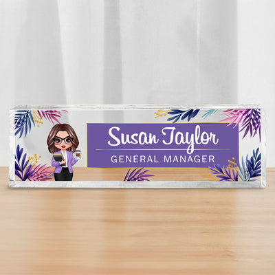 Tropical Woman Personalized Acrylic Desk Name Plate, Office Desk Decor, Gift For Colleagues, Coworkers, Boss