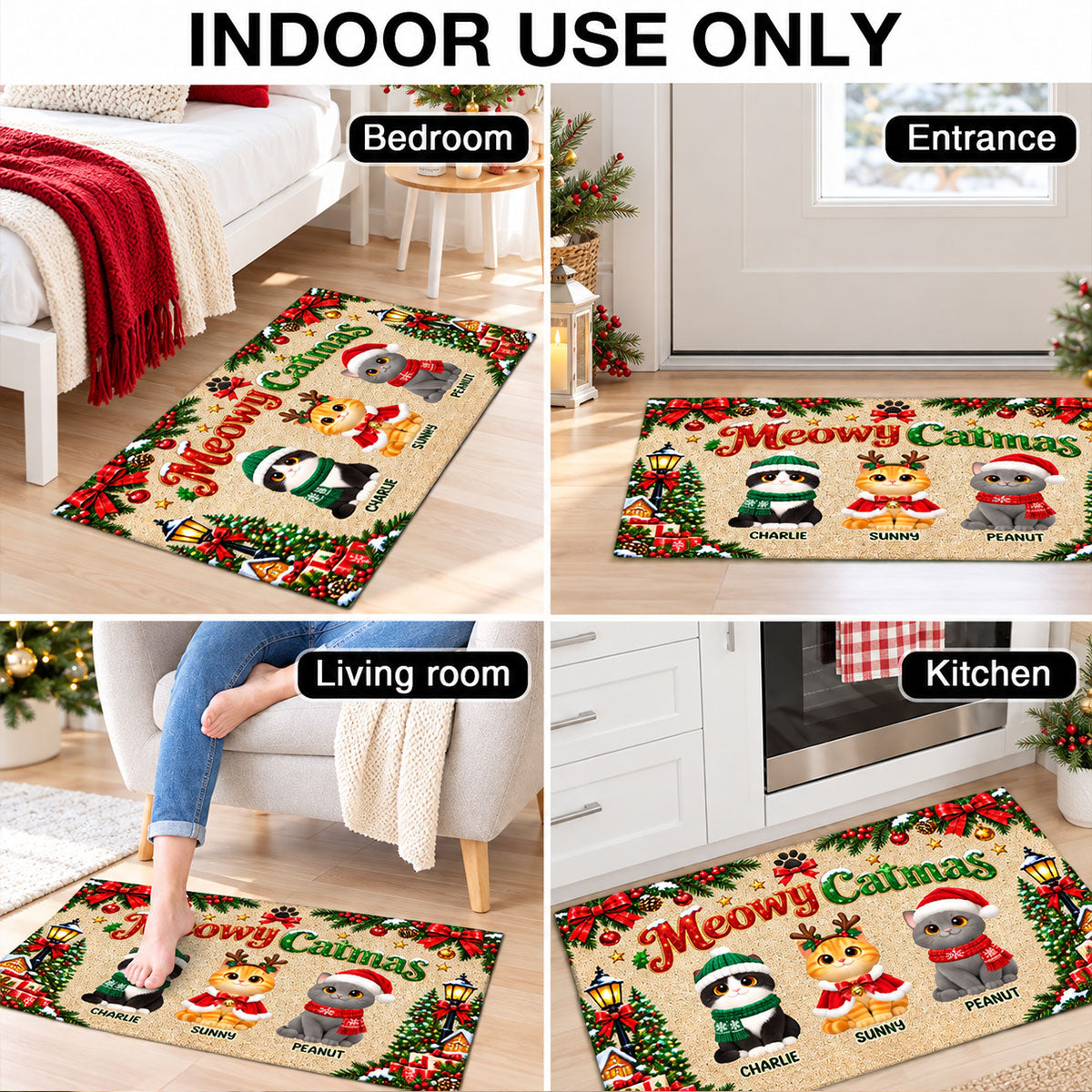 Christmas Meowy Catmas Cute Cats - Personalized Doormat - Christmas Gift For Cat Lovers, Christmas Decor