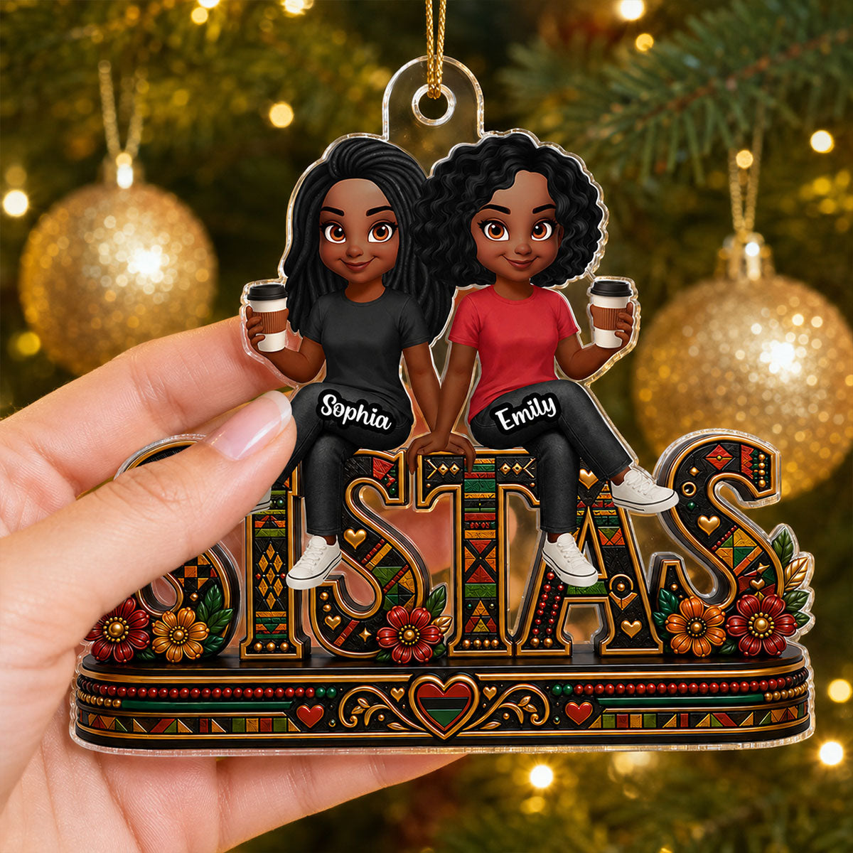 Besties Sisters Sistas Forever - Personalized Acrylic Ornament - Christmas Gift For Best Friends